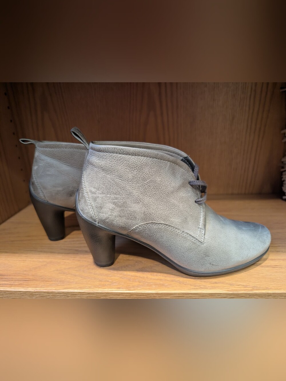 Gray Leather Ecco Ankle Booties Size 37